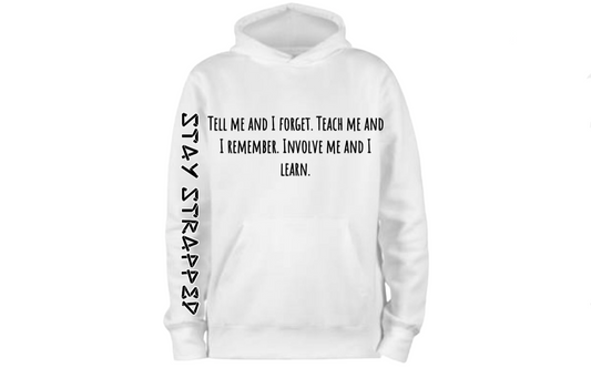 White with words on front 